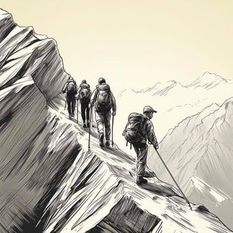 a guide leading a small group of people up a steep mountain
