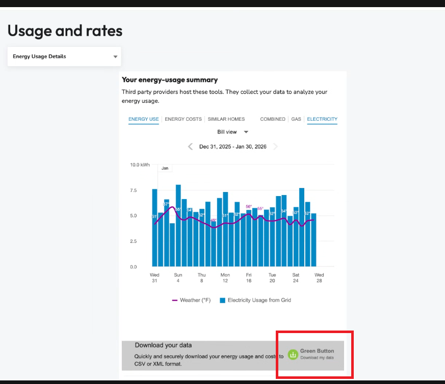 How do I download my gas and electric utility bill history from PG&E?