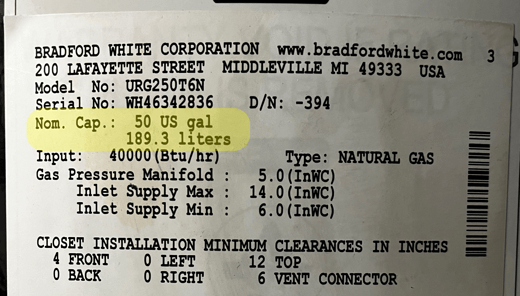 water heater size