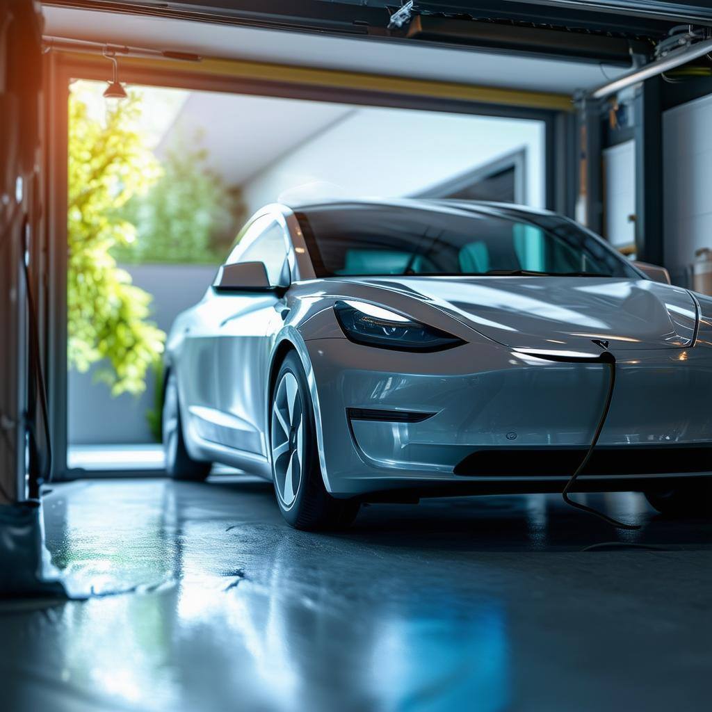 electric vehicle in home garage abstract